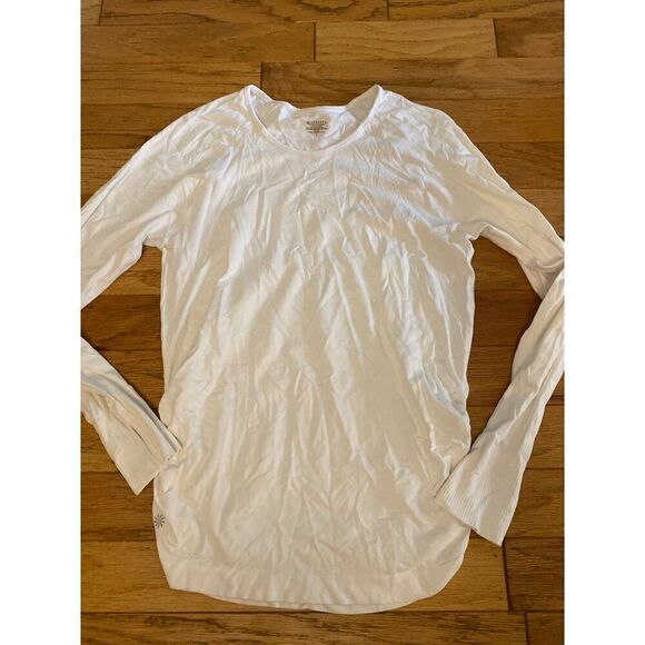 Athleta women's white ruched side long sleeve thumb hole breathable top sz large - Picture 1 of 5